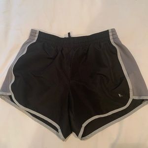 black and grey running shorts